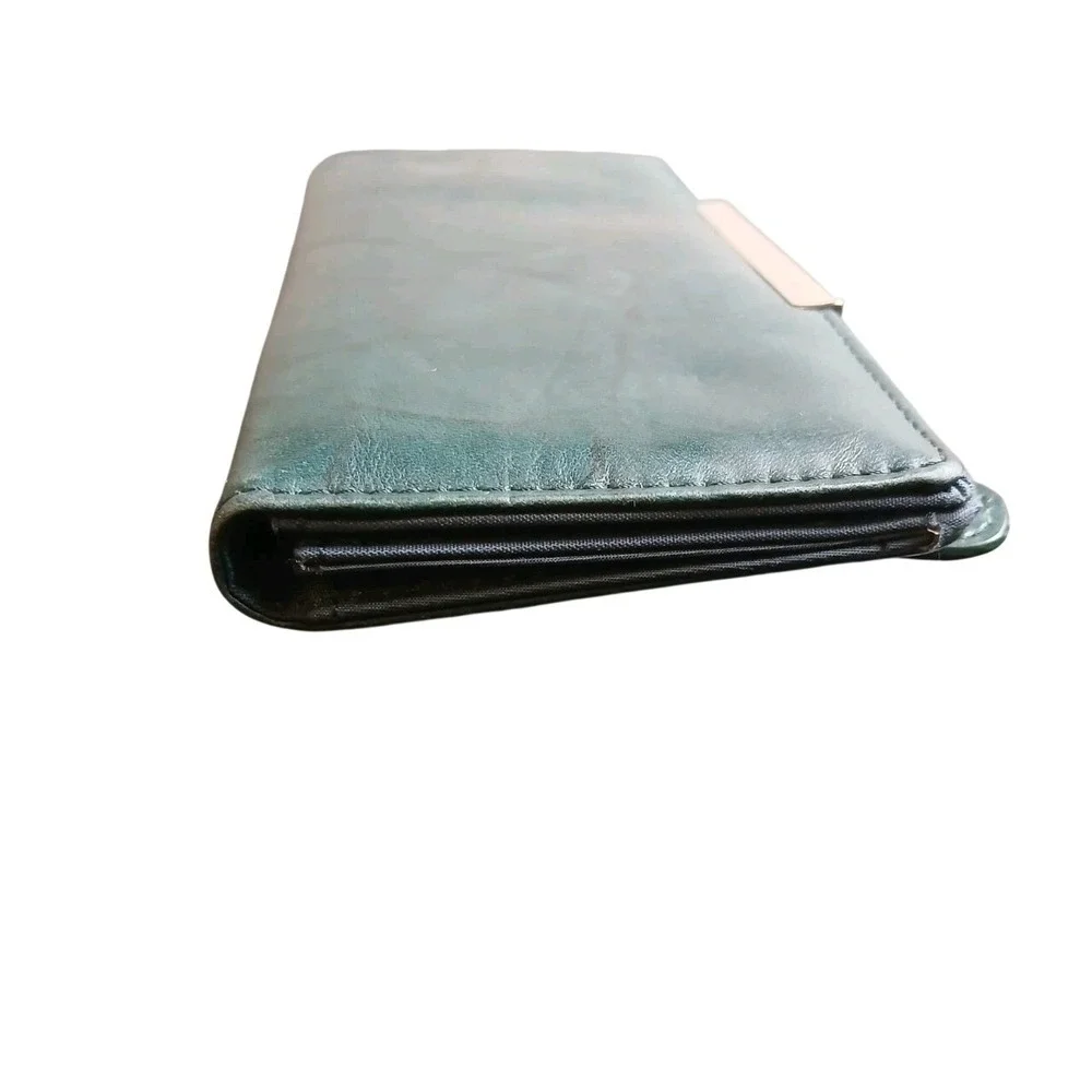 Genuine Leather Long Wallet With Silver Holds 12 Credit Cards, Cash Coins #1548‎